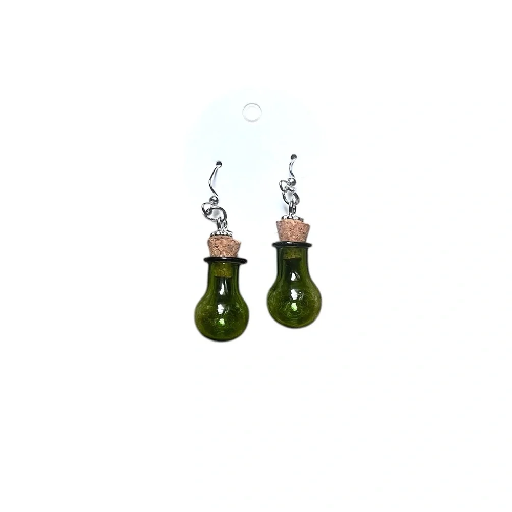 Green Glass Potion Bottle Earrings | Handmade